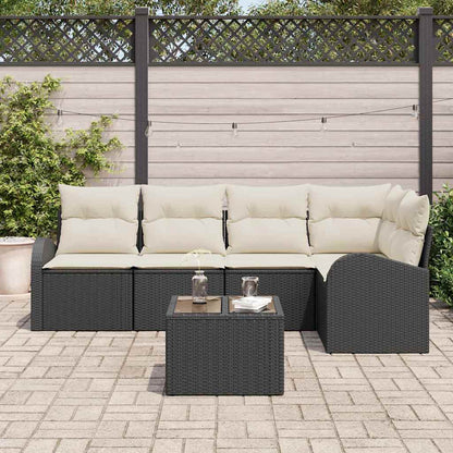 Garten-Sofa-Set mit Kissen 6 pcs Schwarz und Weiß Poly Rattan