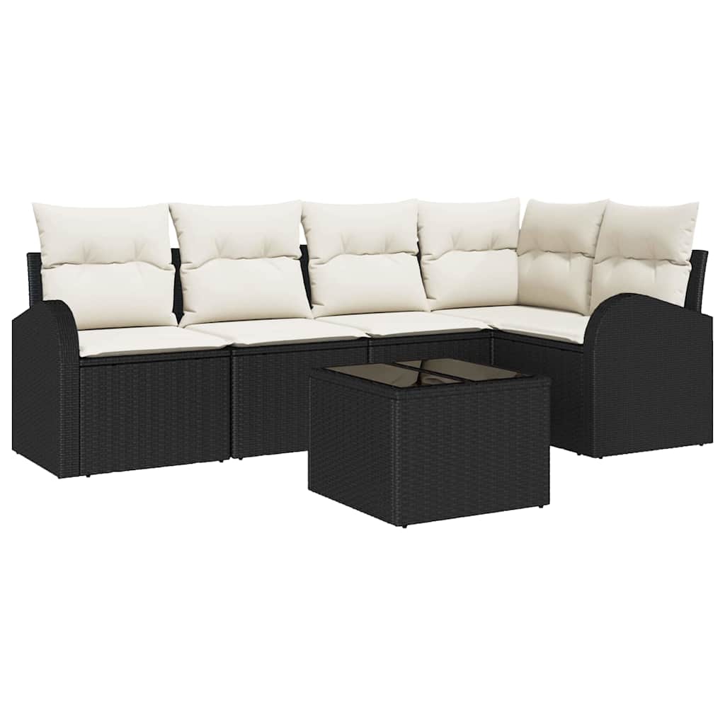 Garten-Sofa-Set mit Kissen 6 pcs Schwarz und Weiß Poly Rattan