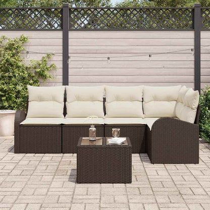 Garten-Sofa-Set mit Kissen 6 pcs Braun und Weiß Poly Rattan