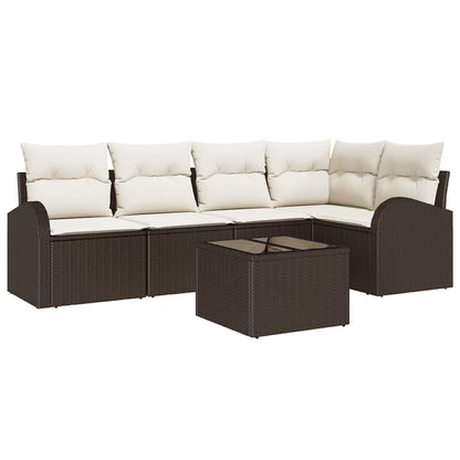 Garten-Sofa-Set mit Kissen 6 pcs Braun und Weiß Poly Rattan
