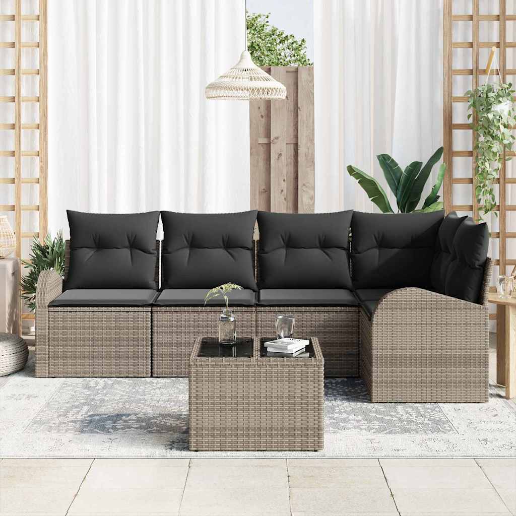 Garten-Sofa-Set mit Kissen 6 pcs Grau Poly Rattan