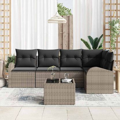 Garten-Sofa-Set mit Kissen 6 pcs Grau Poly Rattan