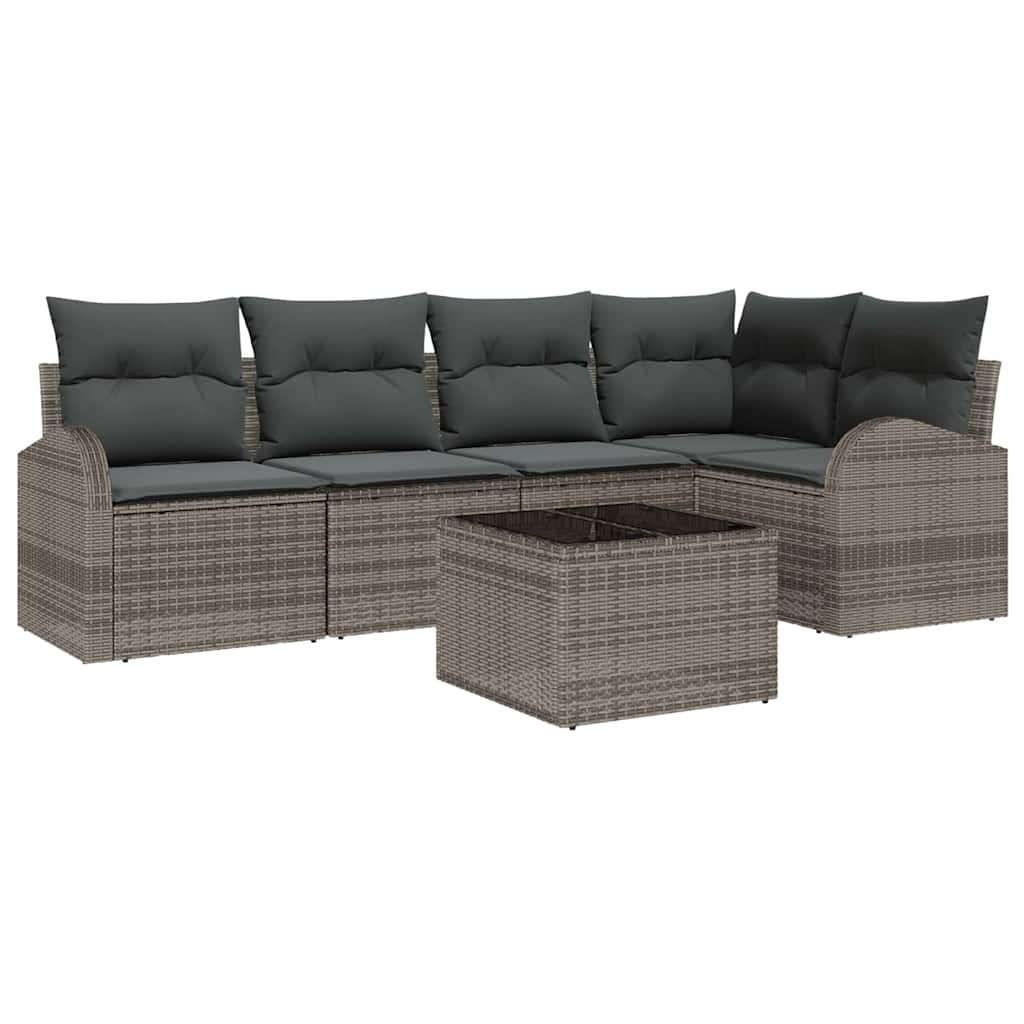 Garten-Sofa-Set mit Kissen 6 pcs Grau Poly Rattan
