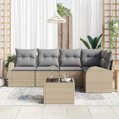 Garten-Sofa-Set mit Kissen 6 pcs Beige und Hellgrau Poly Rattan