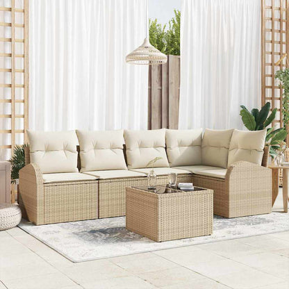 Garten-Sofa-Set mit Kissen 6 pcs Beige und Weiß Poly Rattan