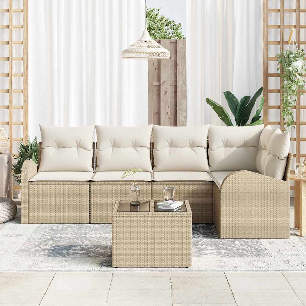 Garten-Sofa-Set mit Kissen 6 pcs Beige und Weiß Poly Rattan