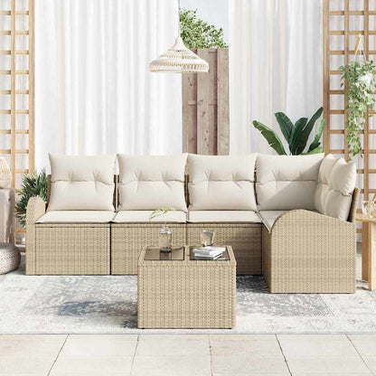 Garten-Sofa-Set mit Kissen 6 pcs Beige und Weiß Poly Rattan