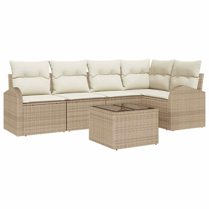 Garten-Sofa-Set mit Kissen 6 pcs Beige und Weiß Poly Rattan
