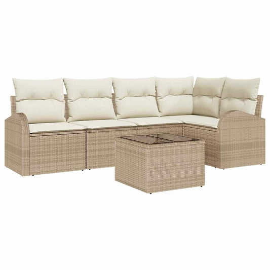 Garten-Sofa-Set mit Kissen 6 pcs Beige und Weiß Poly Rattan