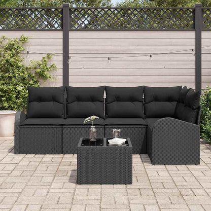 Garten-Sofa-Set mit Kissen 6 pcs Schwarz Poly Rattan