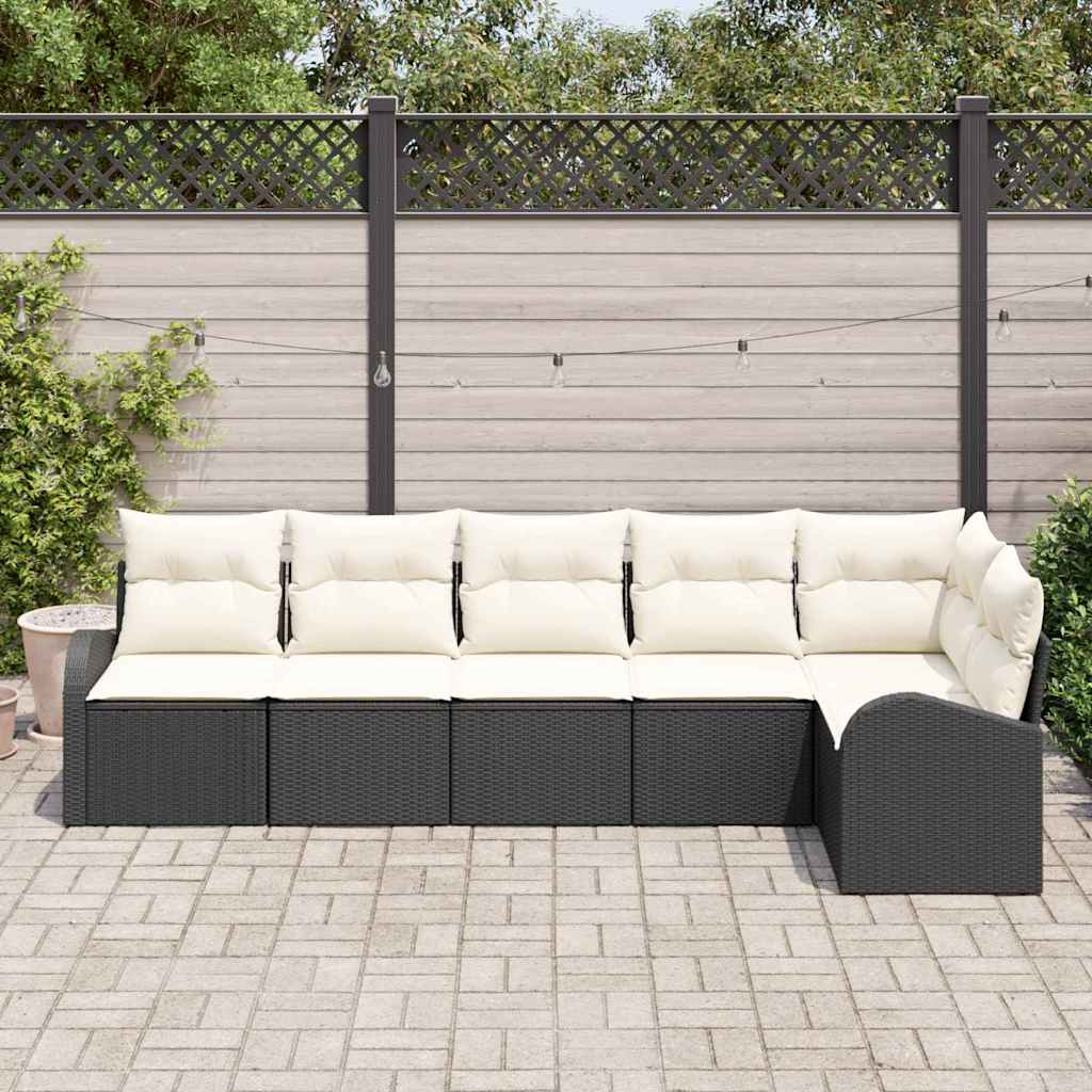 Sofa Set mit Kissen 6 pcs Schwarz und Weiß Poly-Rattan