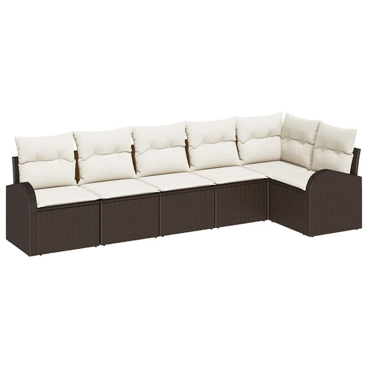 Garten-Sofa-Set mit Kissen 6 pcs Braun und Weiß Poly Rattan