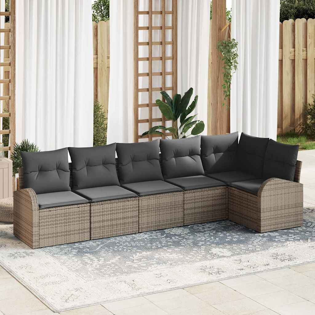 Garten-Sofa-Set mit Kissen 6 pcs Grau Poly Rattan
