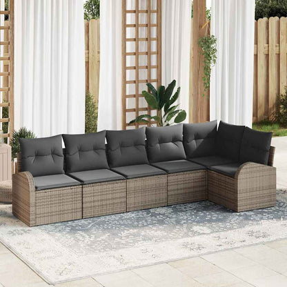 Garten-Sofa-Set mit Kissen 6 pcs Grau Poly Rattan