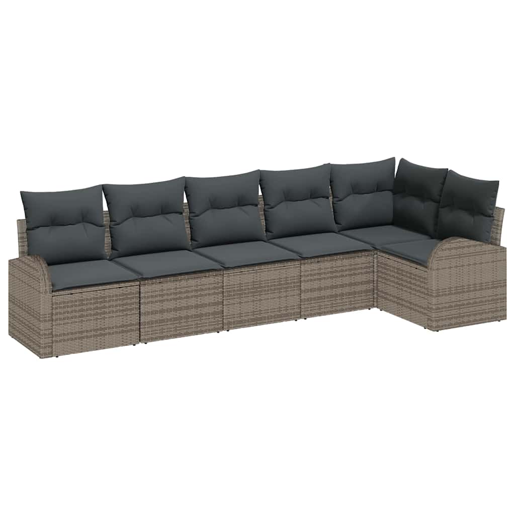 Garten-Sofa-Set mit Kissen 6 pcs Grau Poly Rattan