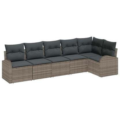 Garten-Sofa-Set mit Kissen 6 pcs Grau Poly Rattan