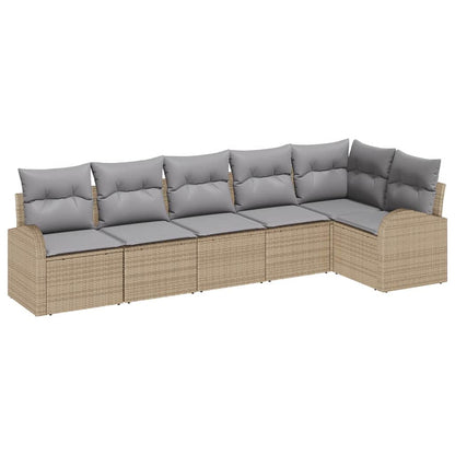 Gartensofa-set mit Kissen 6 pcs Beige und Hellgrau Poly-Rattan
