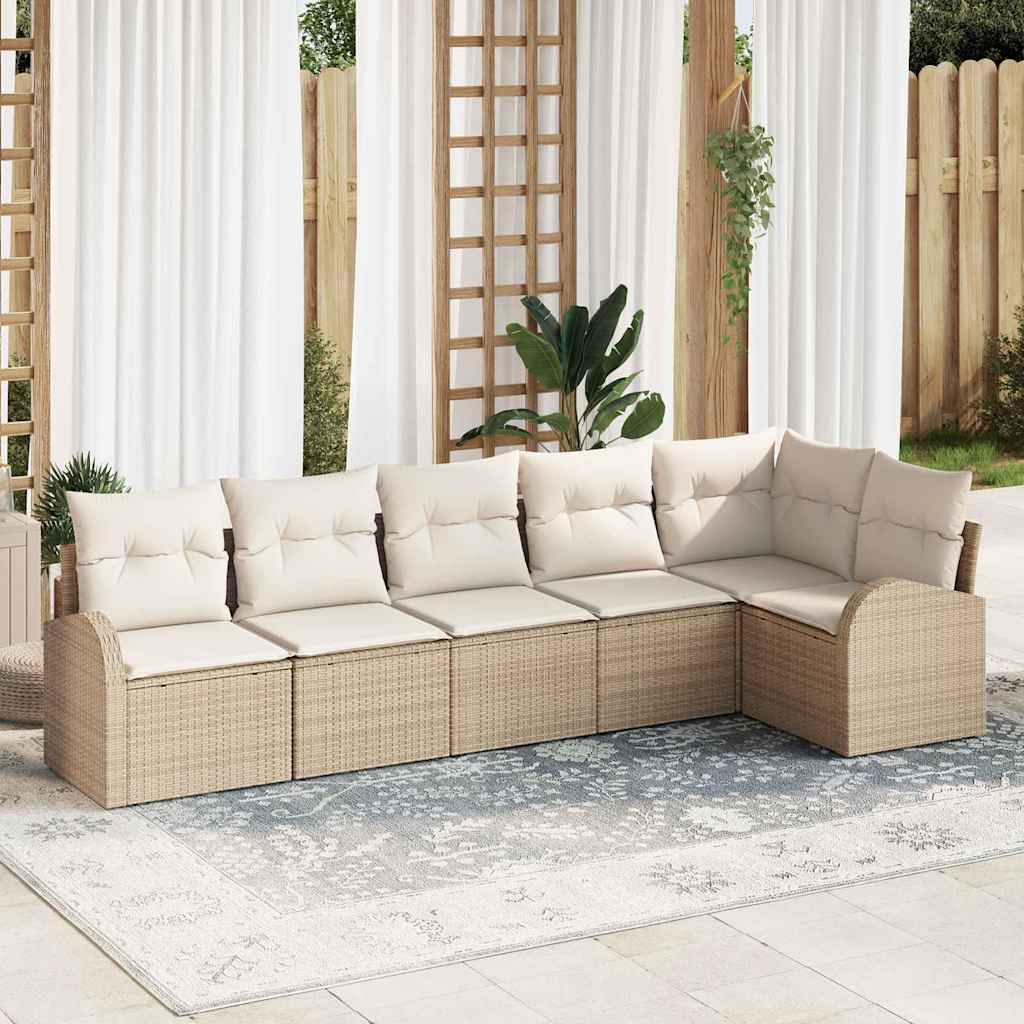 Garten-Sofa-Set mit Kissen 6 pcs Beige und Weiß Poly Rattan