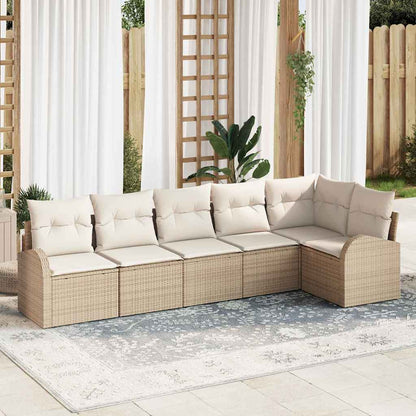 Garten-Sofa-Set mit Kissen 6 pcs Beige und Weiß Poly Rattan