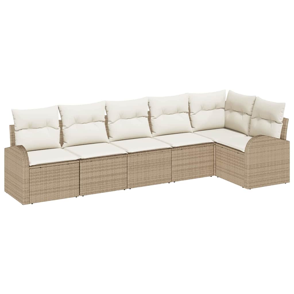 Garten-Sofa-Set mit Kissen 6 pcs Beige und Weiß Poly Rattan