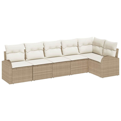 Garten-Sofa-Set mit Kissen 6 pcs Beige und Weiß Poly Rattan