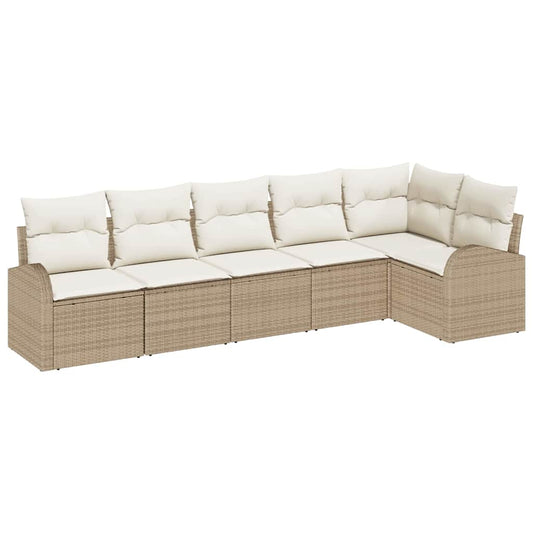 Garten-Sofa-Set mit Kissen 6 pcs Beige und Weiß Poly Rattan