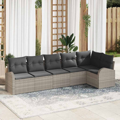 Garten-Sofa-Set mit Kissen 6 pcs Hellgrau Poly Rattan