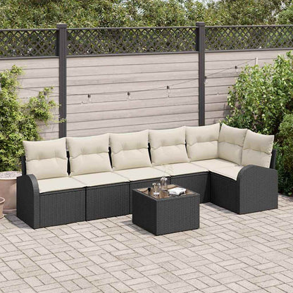 Sofa Set mit Kissen 7 pcs Schwarz und Weiß Poly-Rattan