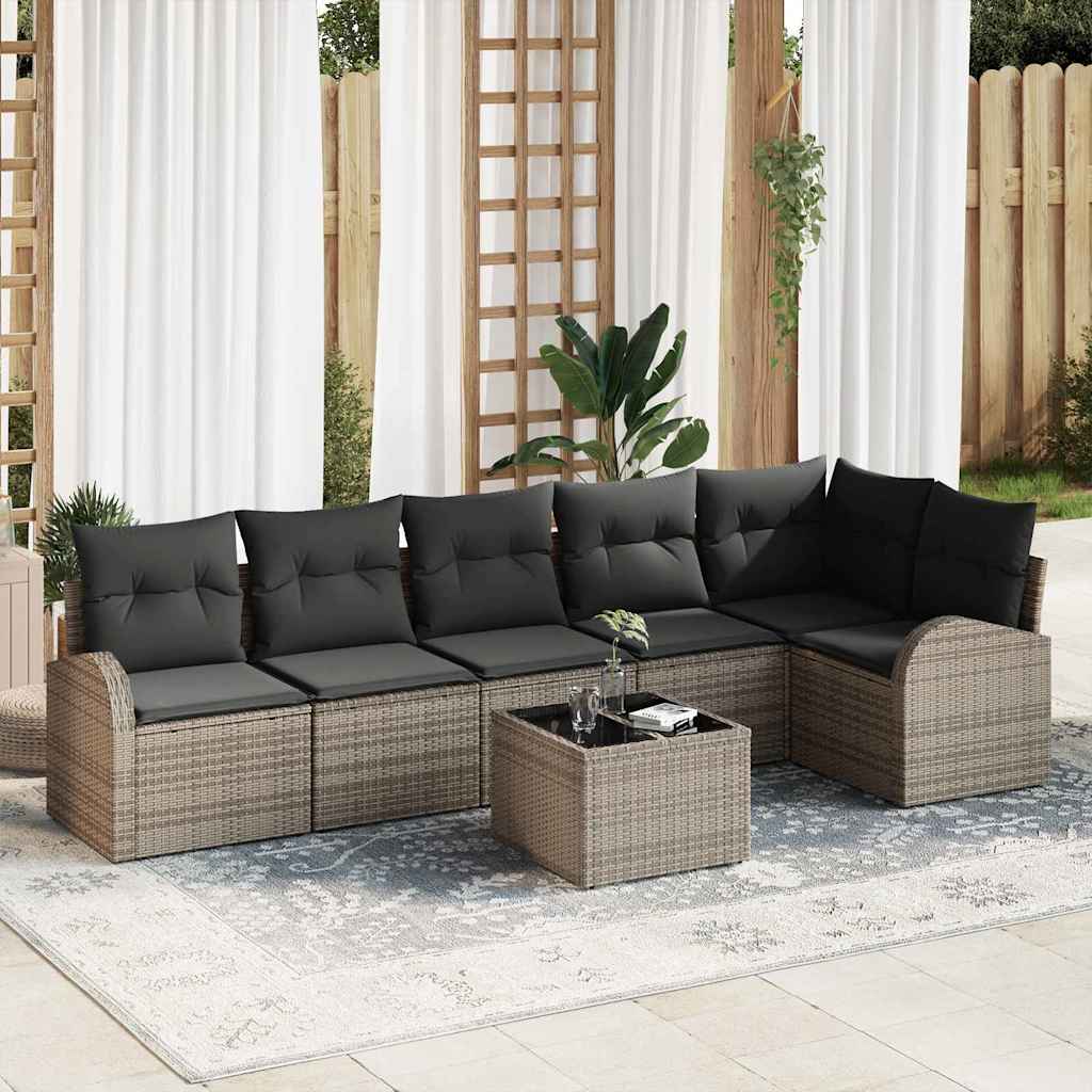 Garten-Sofa-Set mit Kissen 7 pcs Grau Poly Rattan