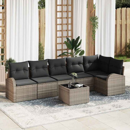Garten-Sofa-Set mit Kissen 7 pcs Grau Poly Rattan