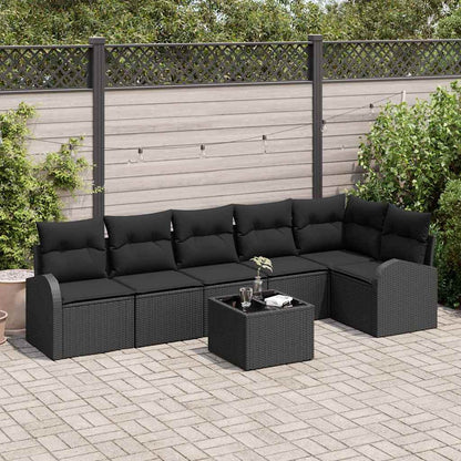 Garten-Sofa-Set mit Kissen 7 pcs Schwarz Poly Rattan
