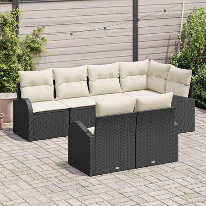 Garten-Sofa-Set mit Kissen 7 pcs Schwarz und Weiß Poly Rattan