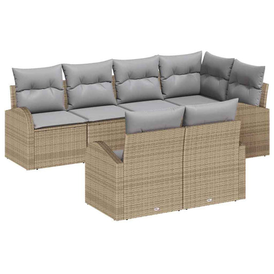Garten-Sofa-Set mit Kissen 7 pcs Beige und Hellgrau Poly Rattan