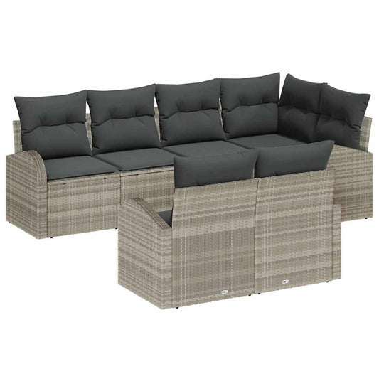 Garten-Sofa-Set mit Kissen 7 pcs Hellgrau Poly Rattan