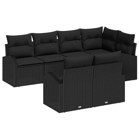 Garten-Sofa-Set mit Kissen 7 pcs Schwarz Poly Rattan