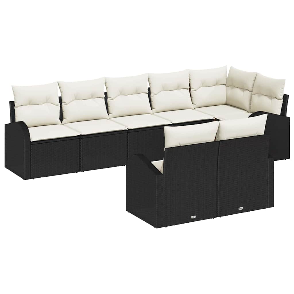 Sofa Set mit Kissen 8 pcs Schwarz und Weiß Poly-Rattan