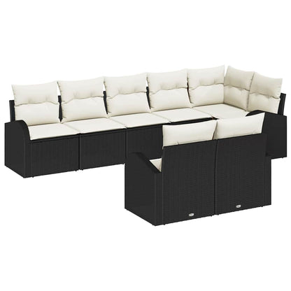 Sofa Set mit Kissen 8 pcs Schwarz und Weiß Poly-Rattan
