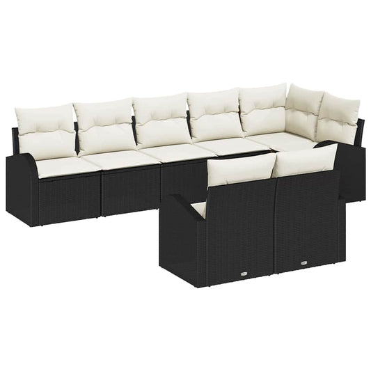 Sofa Set mit Kissen 8 pcs Schwarz und Weiß Poly-Rattan