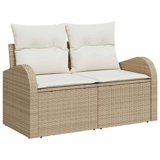 Garten-Sofa-Set mit Kissen 8 pcs Beige und Weiß Poly Rattan