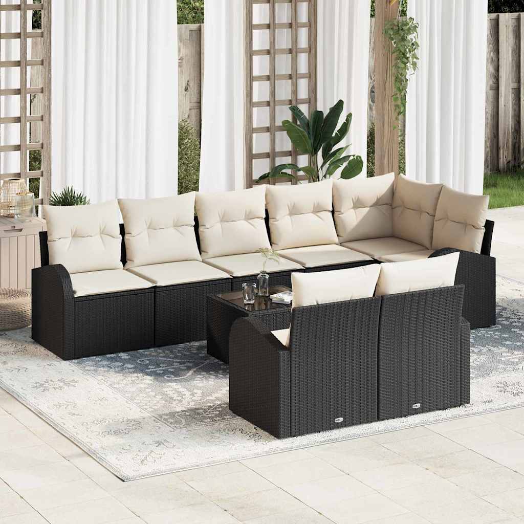 Sofa Set mit Kissen 9 pcs Schwarz und Weiß Poly-Rattan