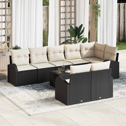 Sofa Set mit Kissen 9 pcs Schwarz und Weiß Poly-Rattan