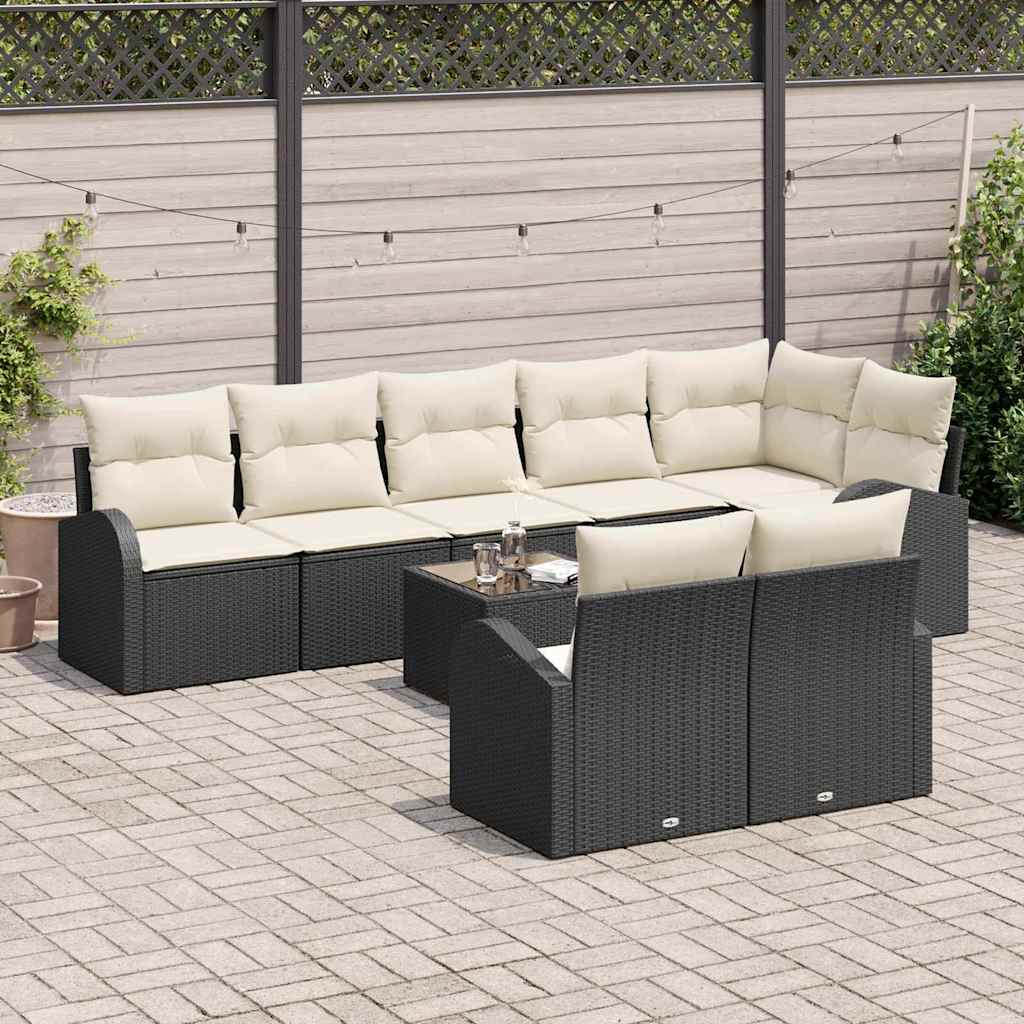 Sofa Set mit Kissen 9 pcs Schwarz und Weiß Poly-Rattan