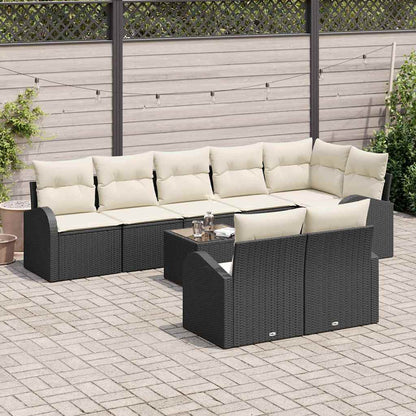 Sofa Set mit Kissen 9 pcs Schwarz und Weiß Poly-Rattan