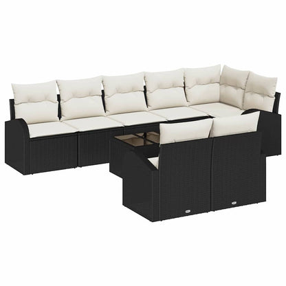 Sofa Set mit Kissen 9 pcs Schwarz und Weiß Poly-Rattan