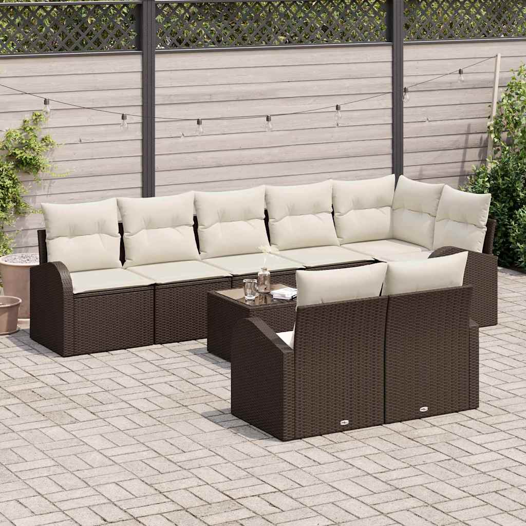 Garten-Sofa-Set mit Kissen 9 pcs Braun und Weiß Poly Rattan