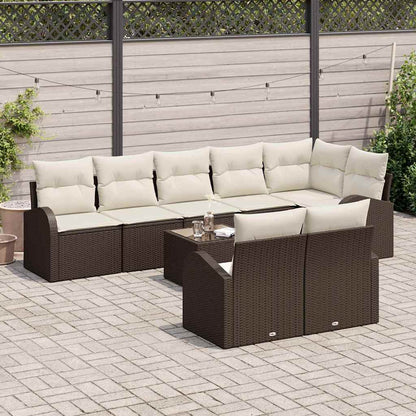 Garten-Sofa-Set mit Kissen 9 pcs Braun und Weiß Poly Rattan