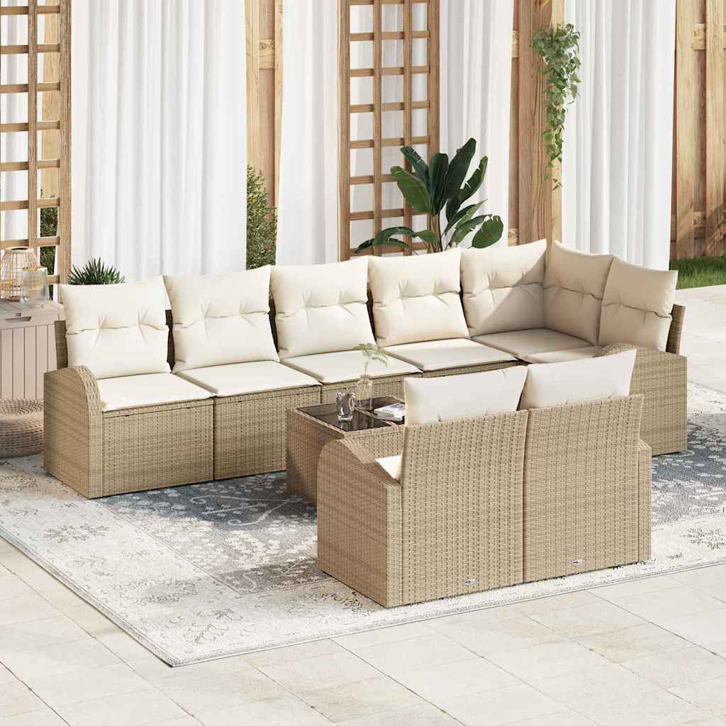Garten-Sofa-Set mit Kissen 9 pcs Beige und Weiß Poly Rattan