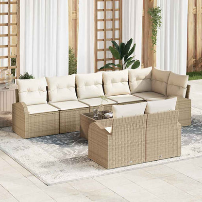 Garten-Sofa-Set mit Kissen 9 pcs Beige und Weiß Poly Rattan
