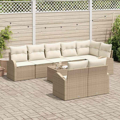 Garten-Sofa-Set mit Kissen 9 pcs Beige und Weiß Poly Rattan