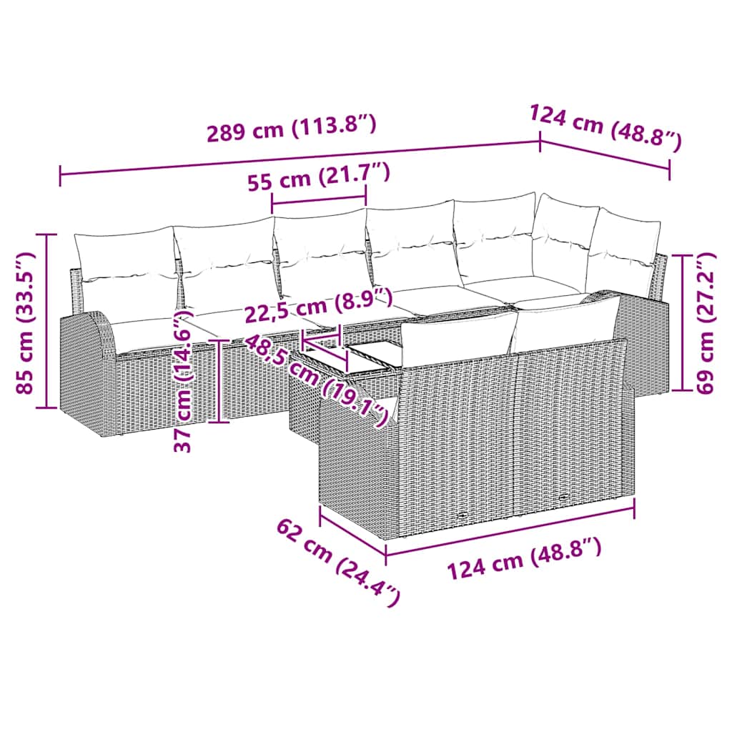 Garten-Sofa-Set mit Kissen 9 pcs Beige und Weiß Poly Rattan